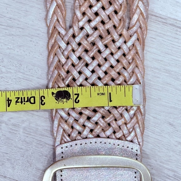 Linea Pelle Vintage Distressed Leather Metallic Silver Braided Belt Size Large main image 6